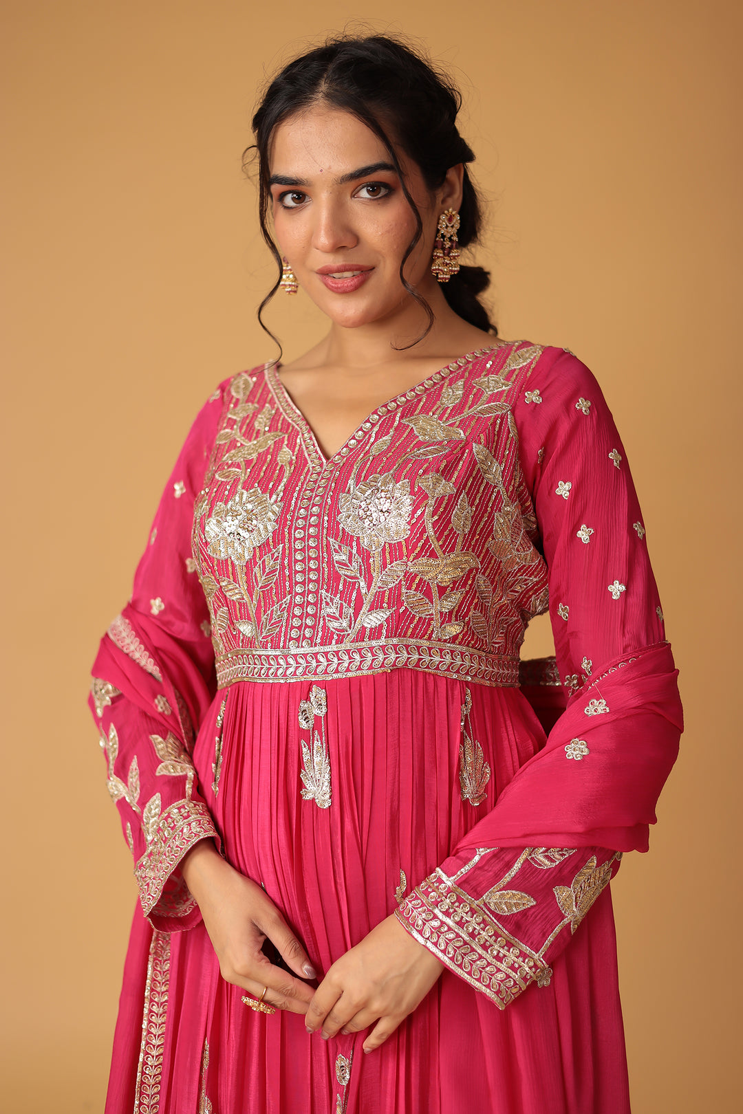 Chinon Sharara Silk Suit Embellished with Aari, Sequins work