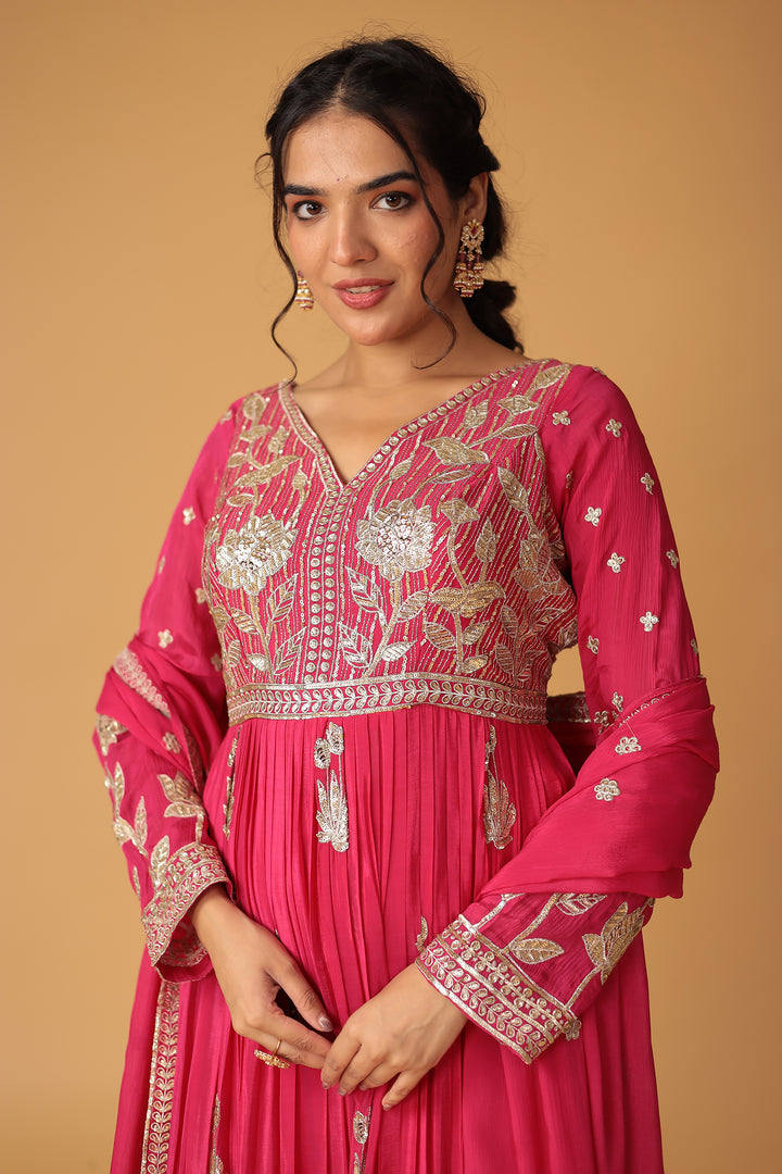 Chinon Sharara Silk Suit Embellished with Aari, Sequins work