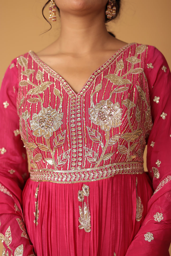 Chinon Sharara Silk Suit Embellished with Aari, Sequins work
