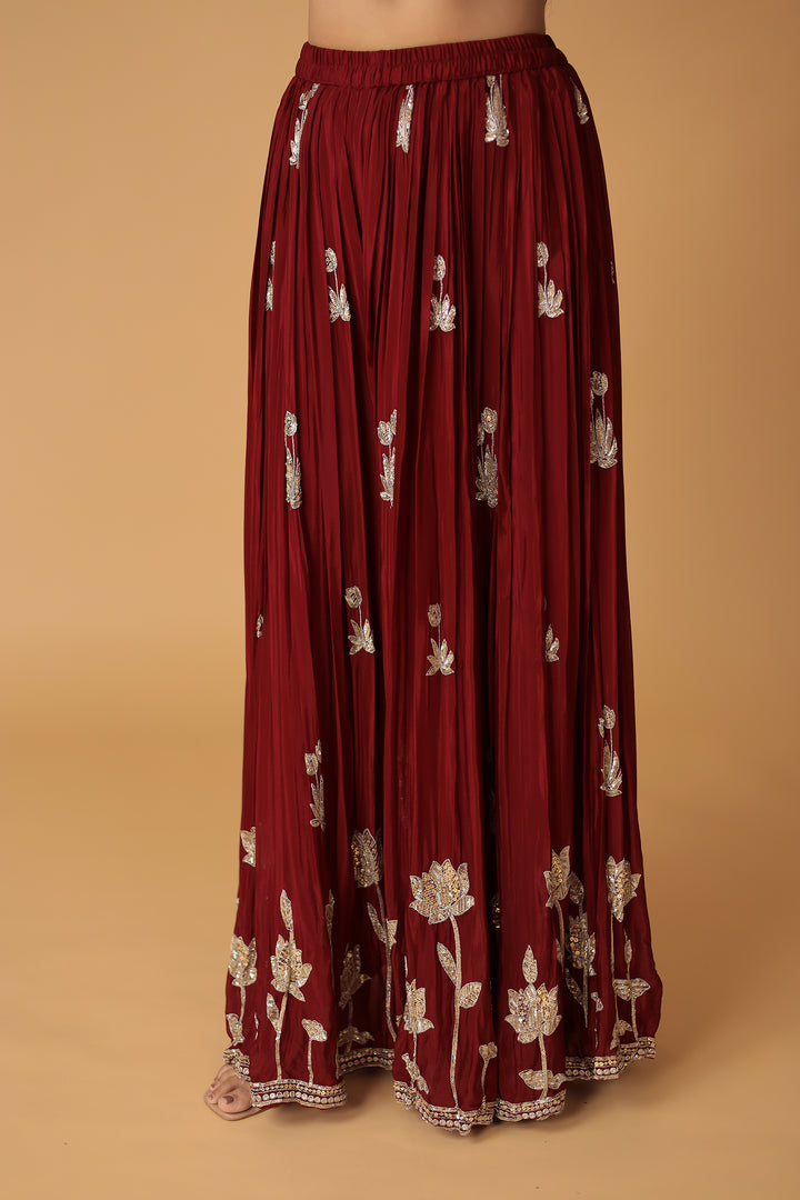 Chinon Sharara Silk Suit Embellished with Aari, Sequins work