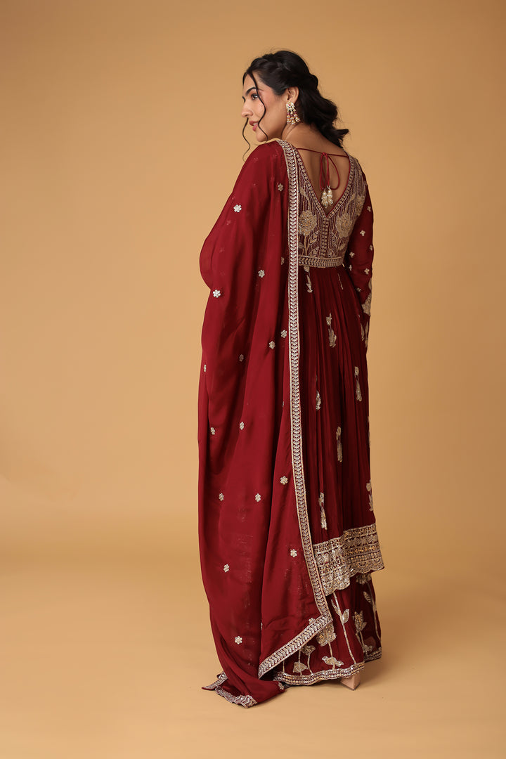 Chinon Sharara Silk Suit Embellished with Aari, Sequins work