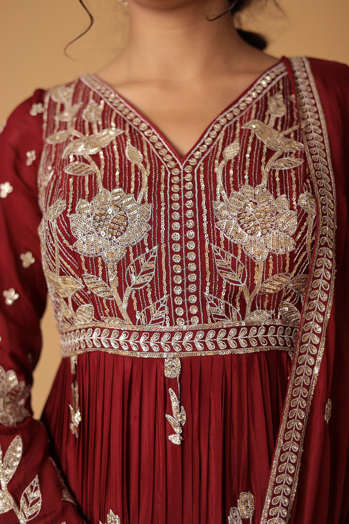 Chinon Sharara Silk Suit Embellished with Aari, Sequins work