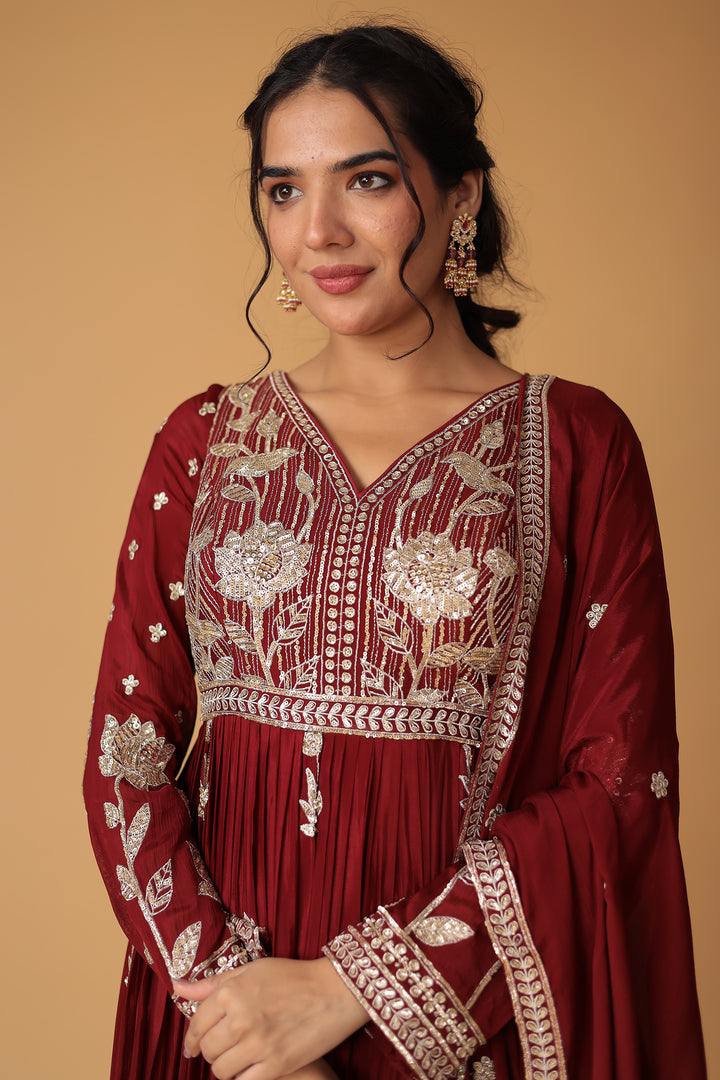 Chinon Sharara Silk Suit Embellished with Aari, Sequins work
