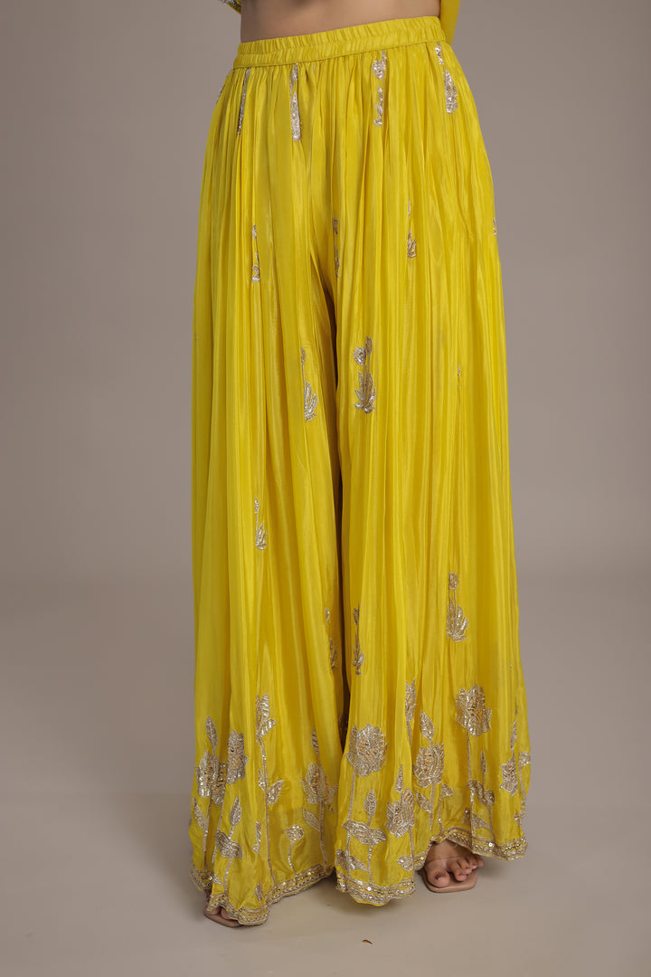 Chinon Sharara Silk Suit Embellished with Aari, Sequins work