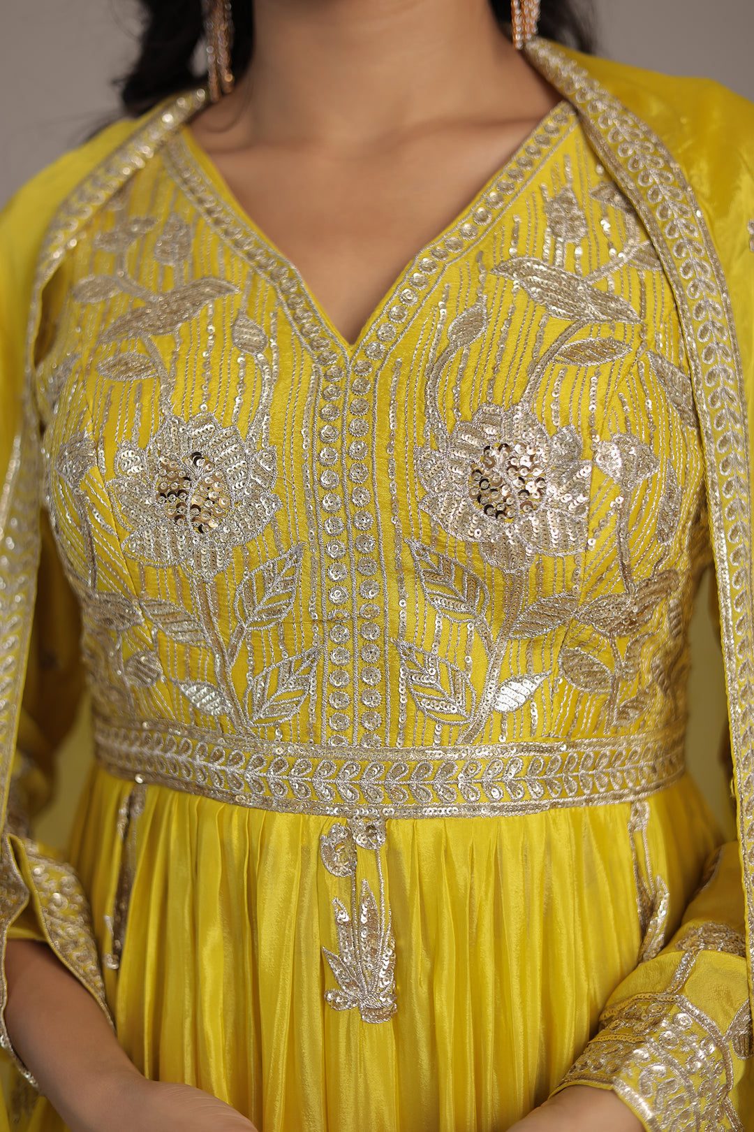 Chinon Sharara Silk Suit Embellished with Aari, Sequins work