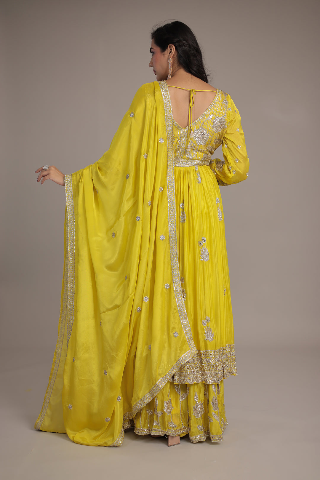 Chinon Sharara Silk Suit Embellished with Aari, Sequins work