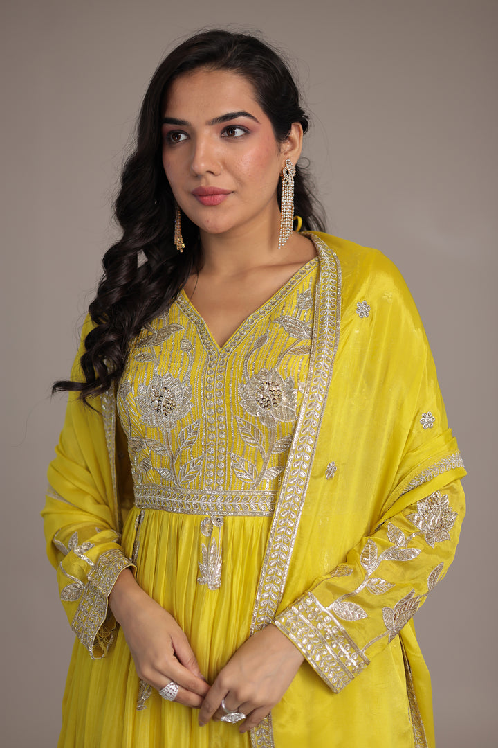 Chinon Sharara Silk Suit Embellished with Aari, Sequins work