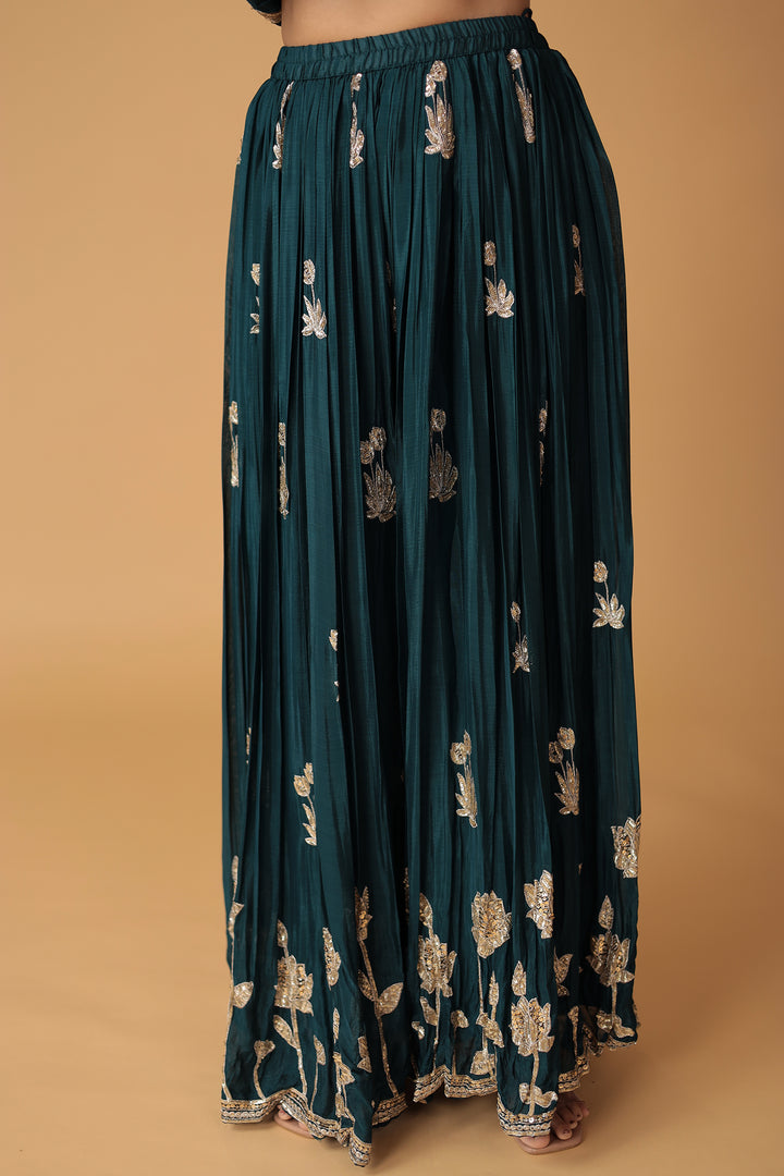 Chinon Sharara Silk Suit Embellished with Aari, Sequins work