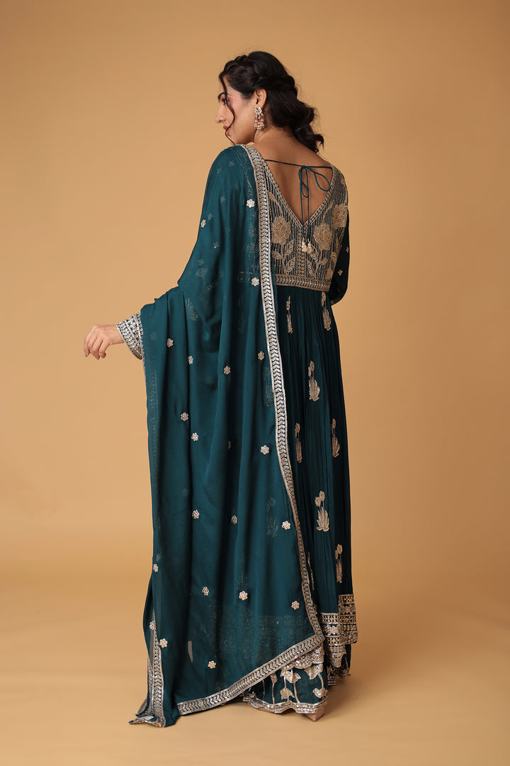 Chinon Sharara Silk Suit Embellished with Aari, Sequins work