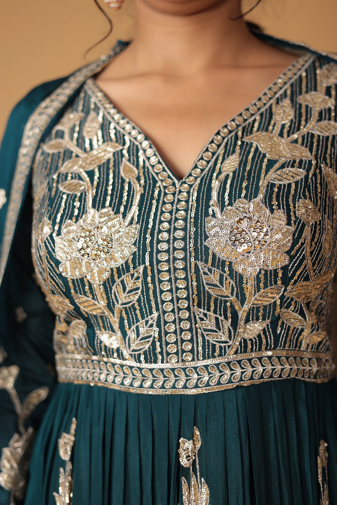 Chinon Sharara Silk Suit Embellished with Aari, Sequins work