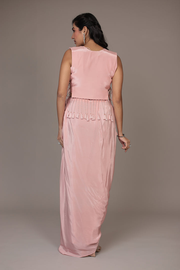 Embellished Silk Indo Western (3Pc) with Drape Skirt