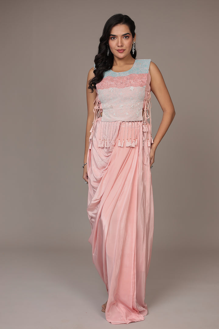 Embellished Silk Indo Western (3Pc) with Drape Skirt