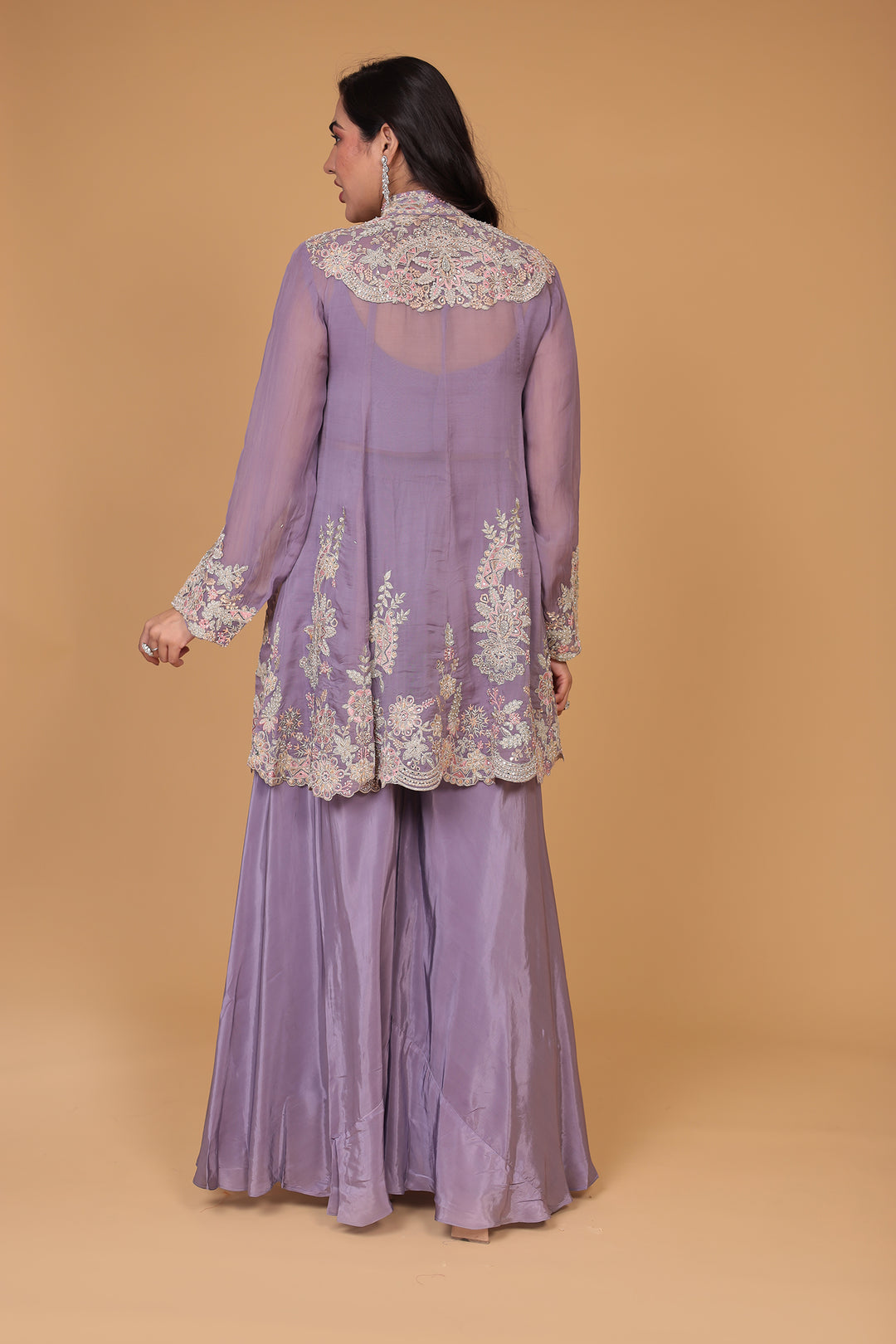 Crepe Silk Indo Western (3Pc) Embellished with Mirror and Thread work