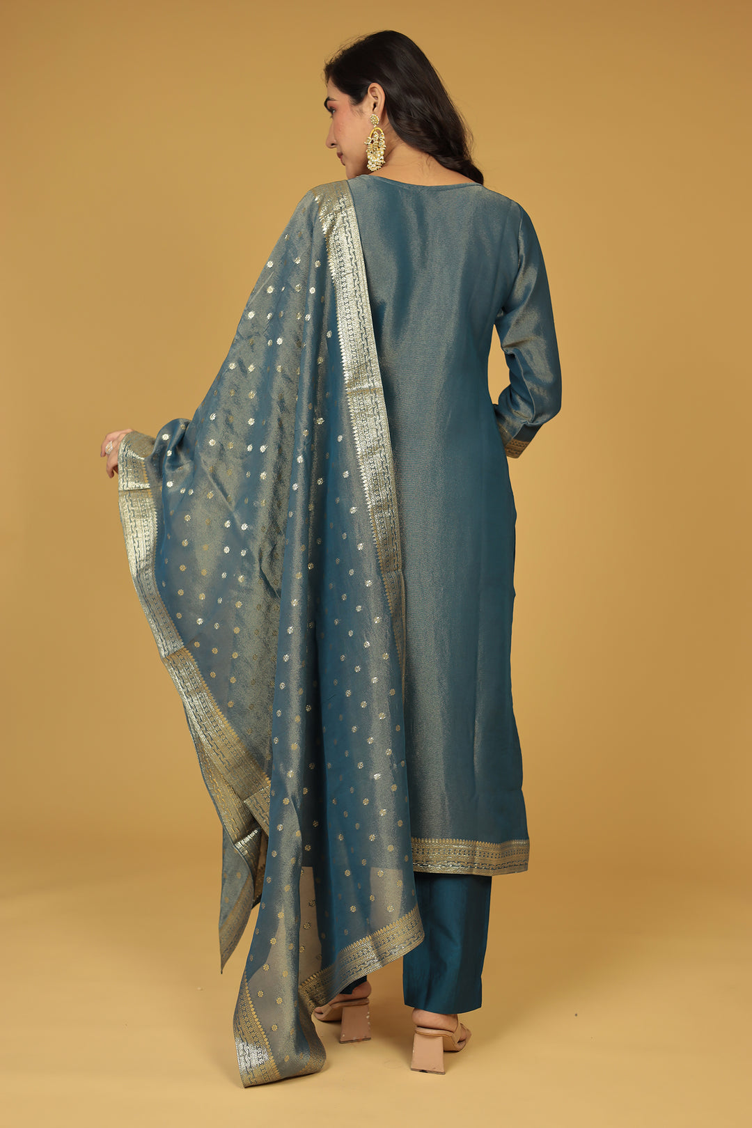 Banarasi Shimmer Tissue Kurta Set with Mirror and Zardozi work