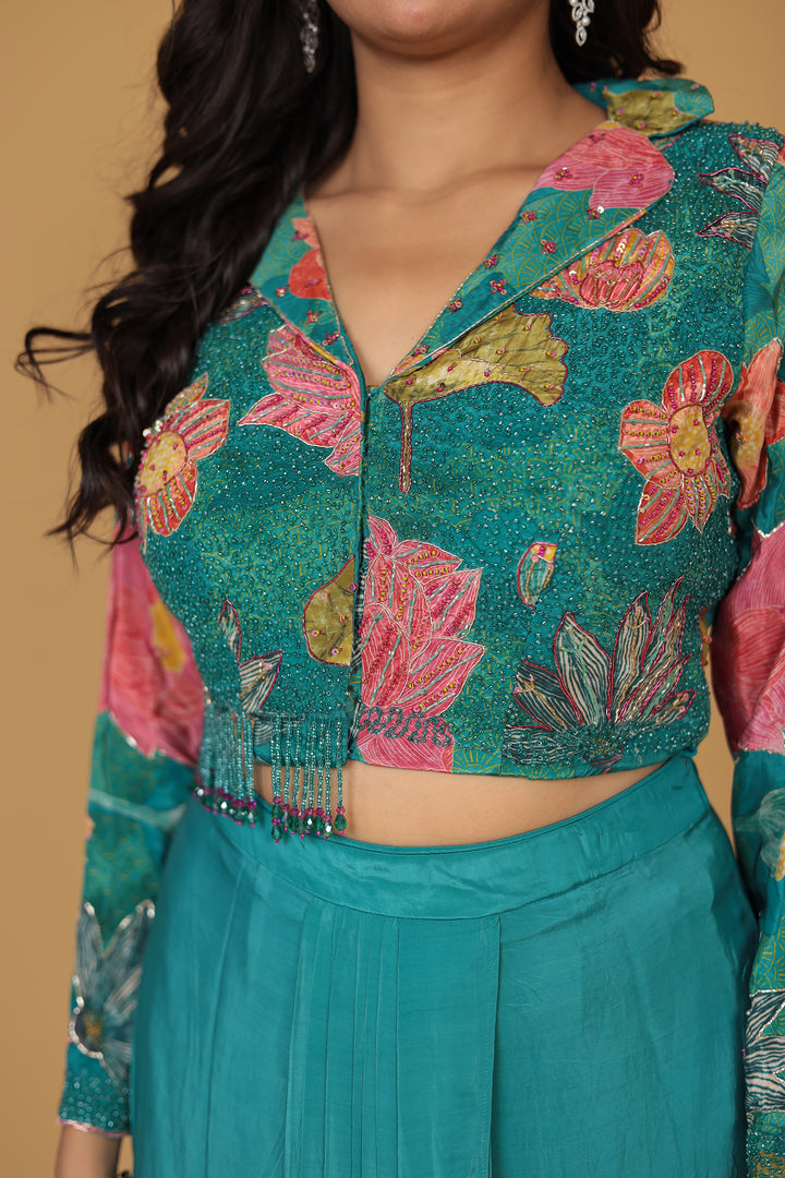 Printed Crepe Silk Indo Western (2Pc) with Stone and Zardozi work