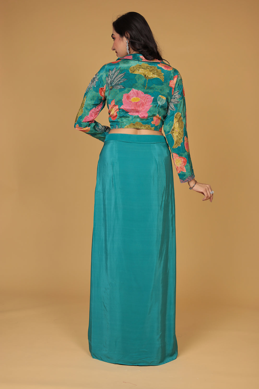 Printed Crepe Silk Indo Western (2Pc) with Stone and Zardozi work