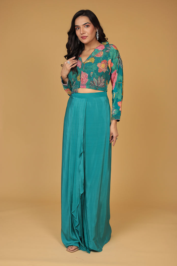 Printed Crepe Silk Indo Western (2Pc) with Stone and Zardozi work