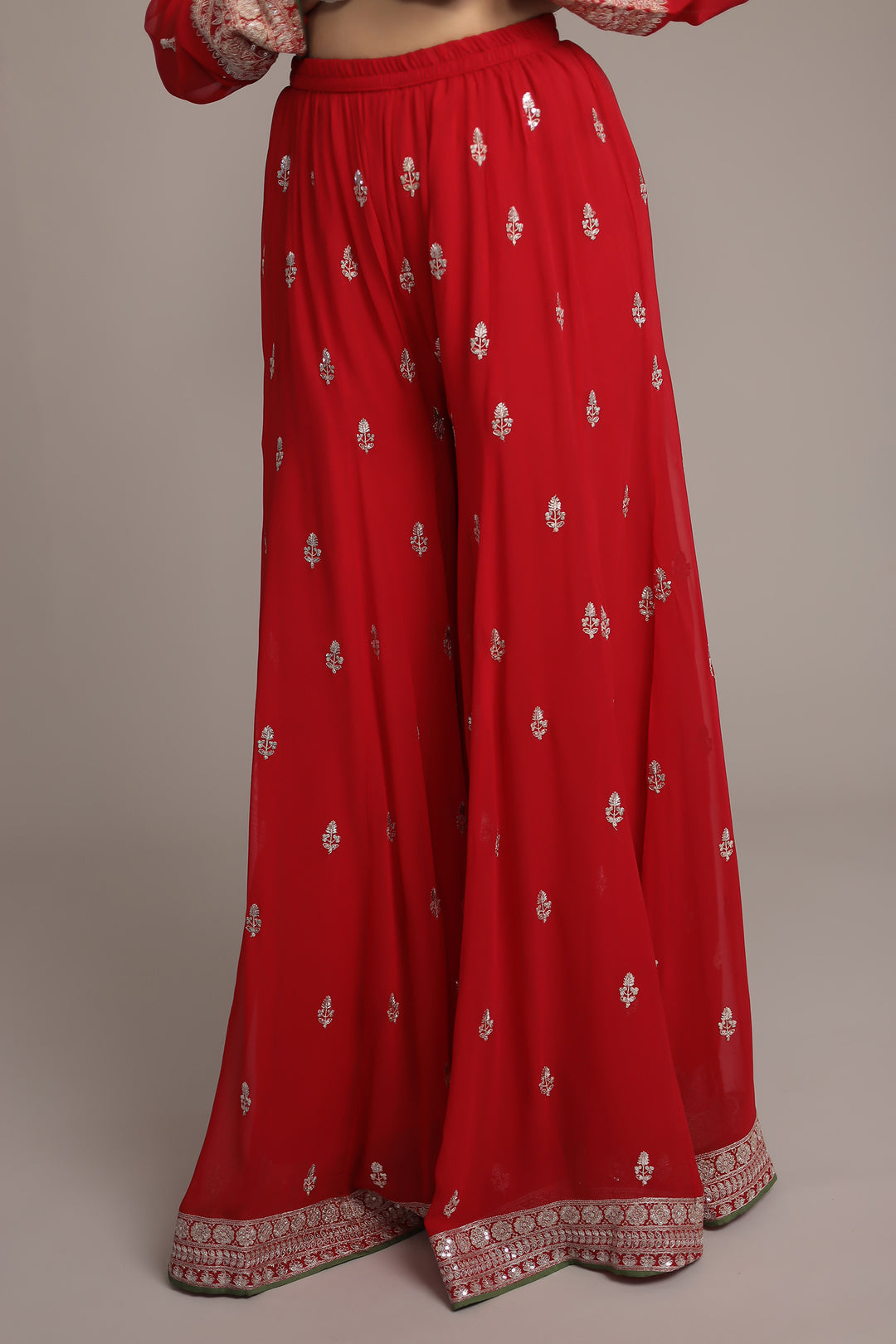 Graceful Red Georgette Suit with Intricate Aari & Sequins Detailing