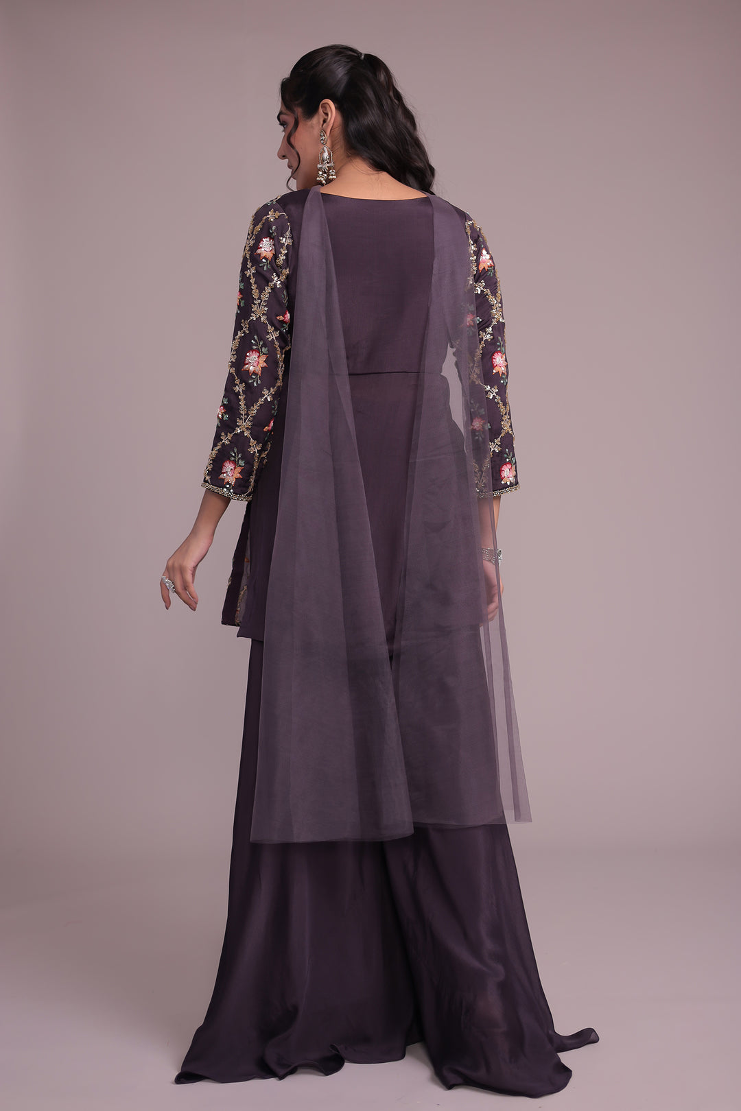 Chinon Peplum Silk Suit with Aari, Sequins and Thread work