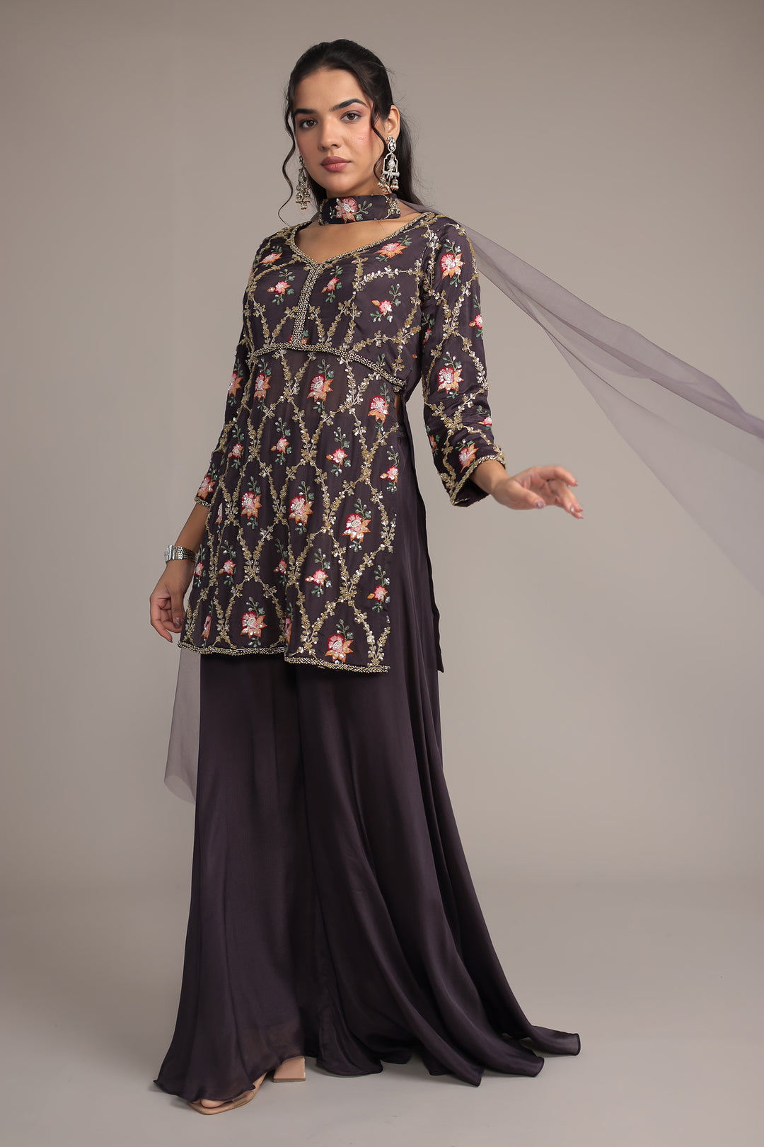 Purple Chinon Silk Suit 