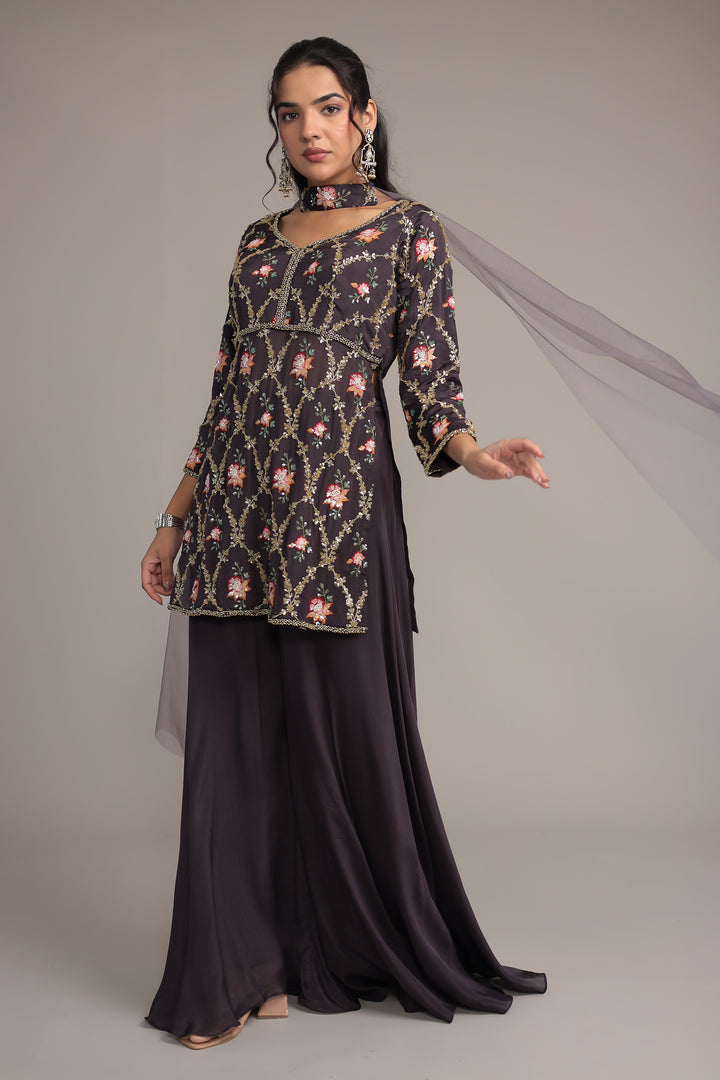 Purple Chinon Silk Suit 