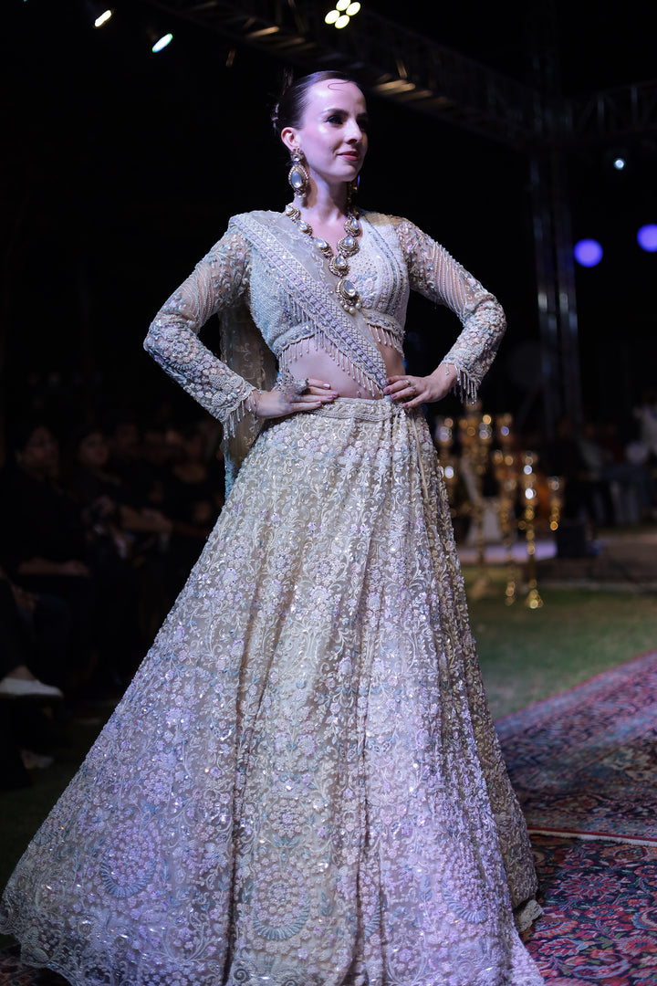 Elegant Net Lehenga with Pearl, Sequins and Thread work