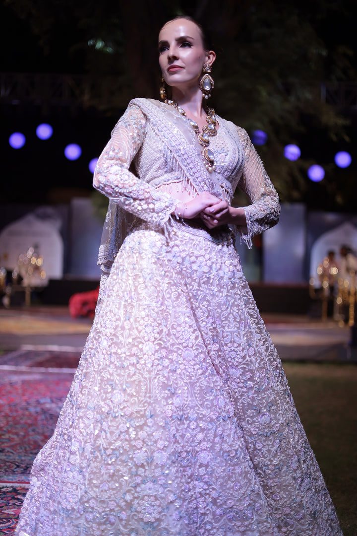 Elegant Net Lehenga with Pearl, Sequins and Thread work