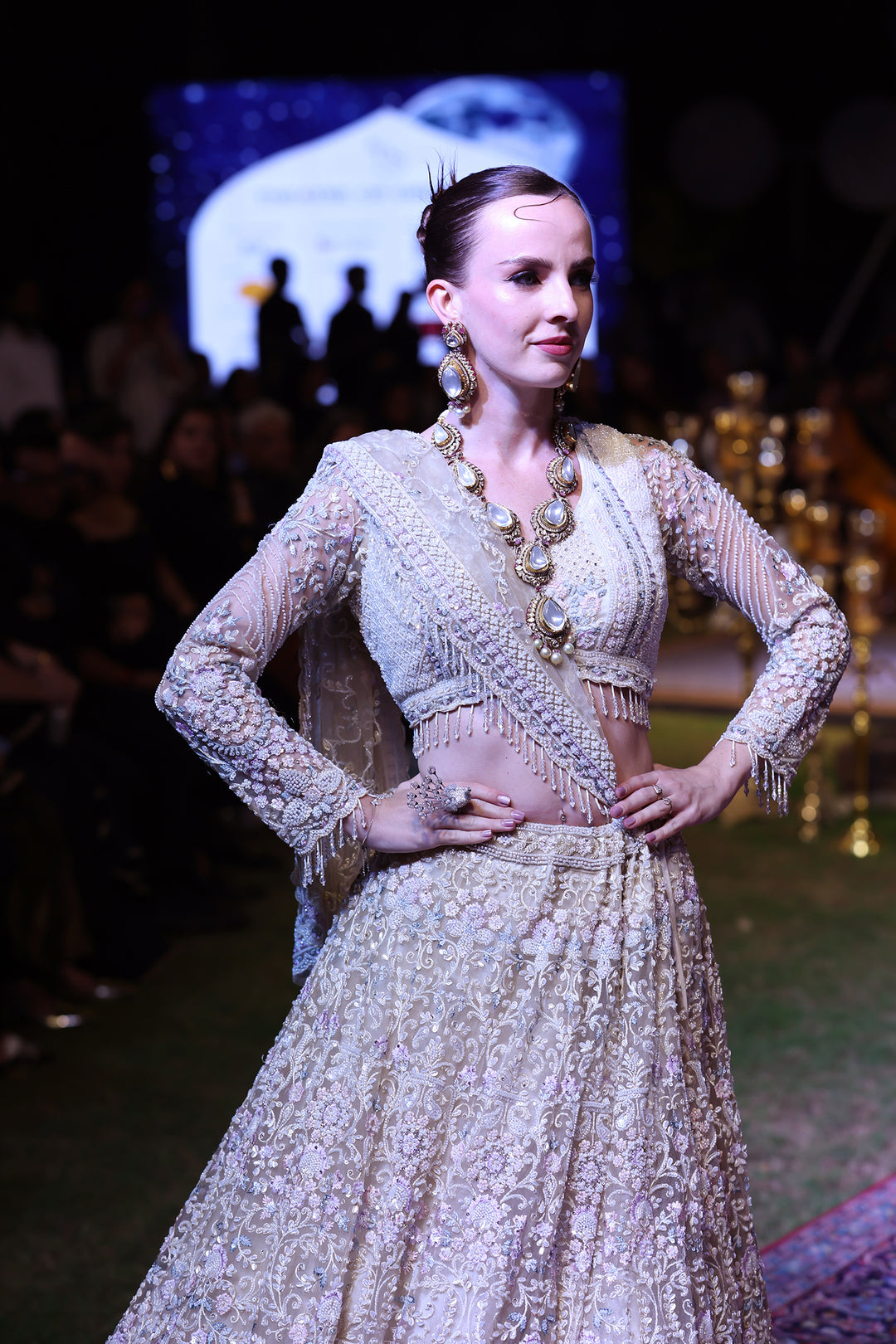 Elegant Net Lehenga with Pearl, Sequins and Thread work
