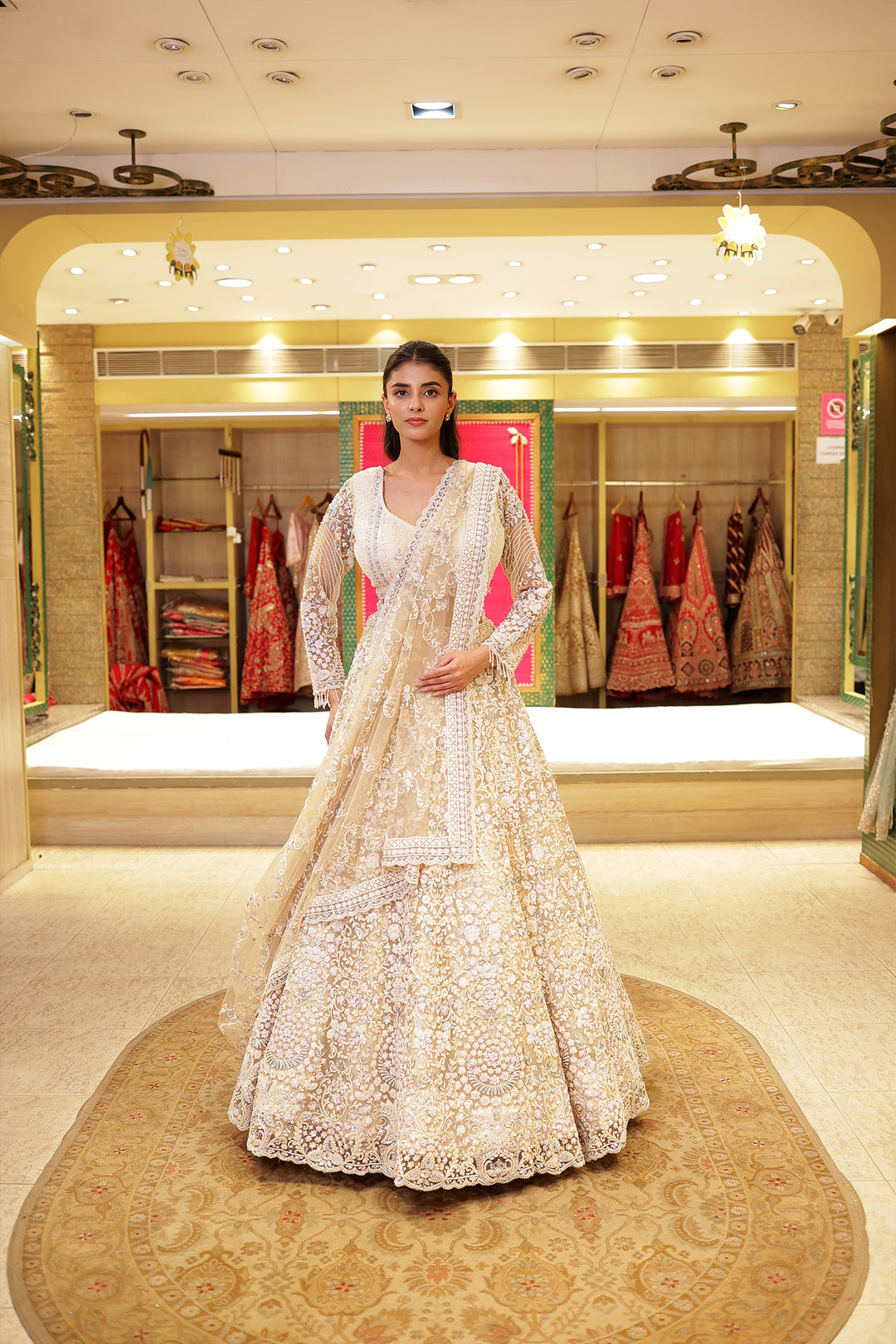 Net Lehenga with Cutdana, Sequins and Thread work