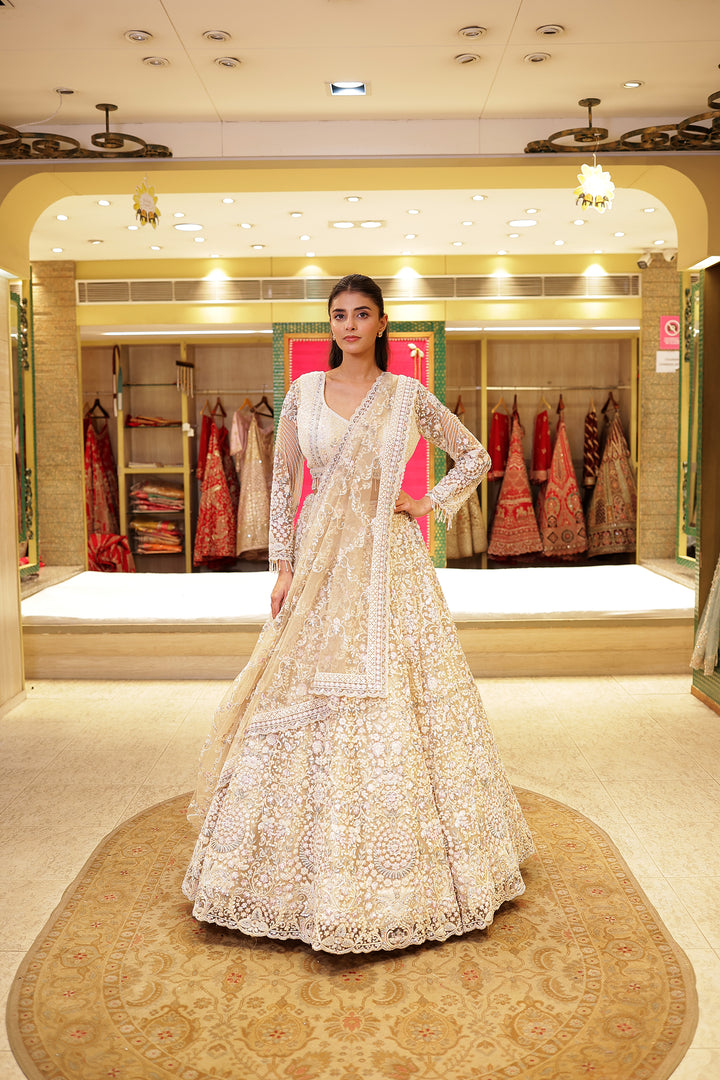Net Lehenga with Cutdana, Sequins and Thread work