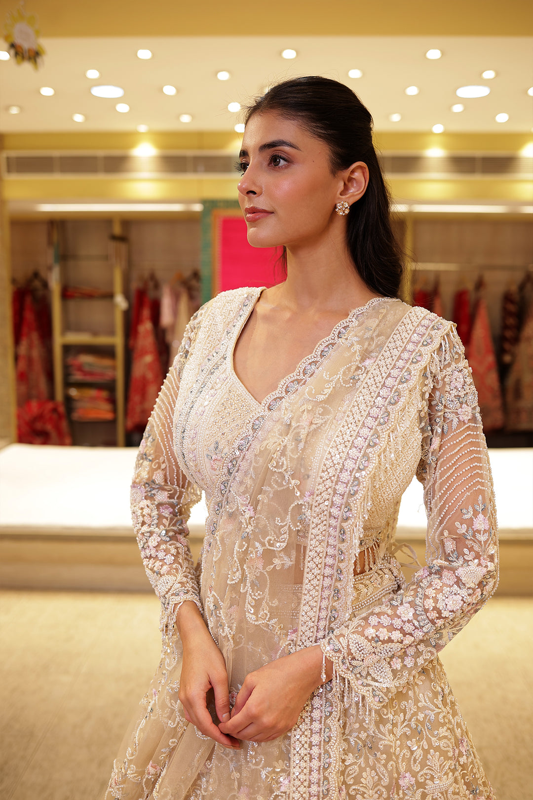 Net Lehenga with Cutdana, Sequins and Thread work