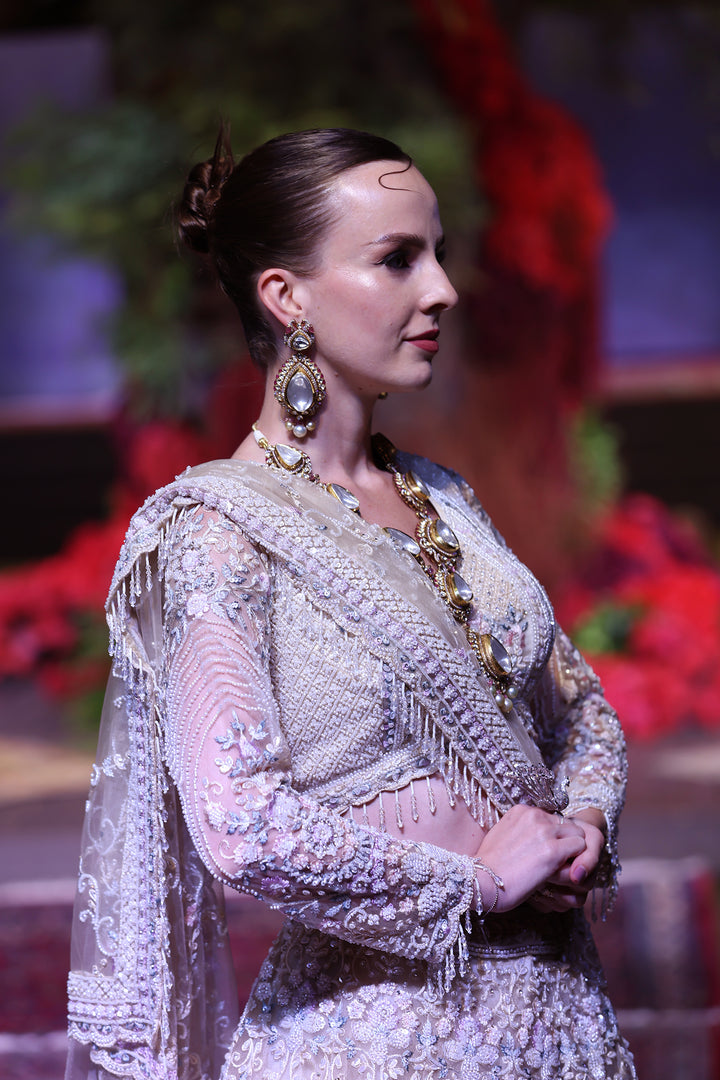 Elegant Net Lehenga with Pearl, Sequins and Thread work