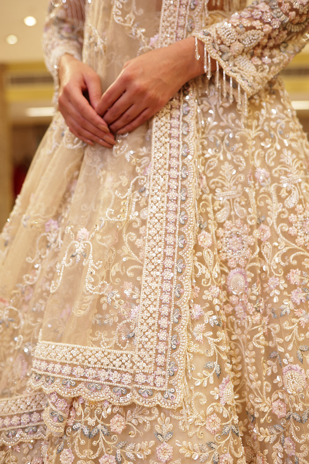 Net Lehenga with Cutdana, Sequins and Thread work