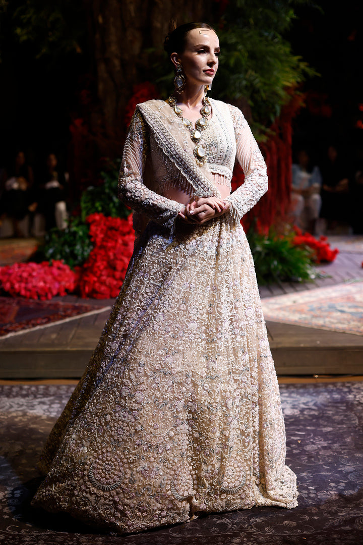 Elegant Net Lehenga with Pearl, Sequins and Thread work
