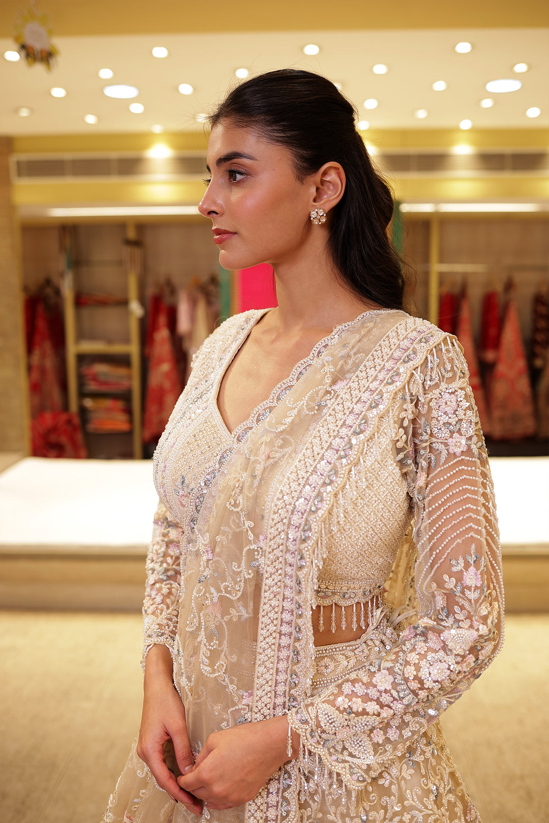 Net Lehenga with Cutdana, Sequins and Thread work