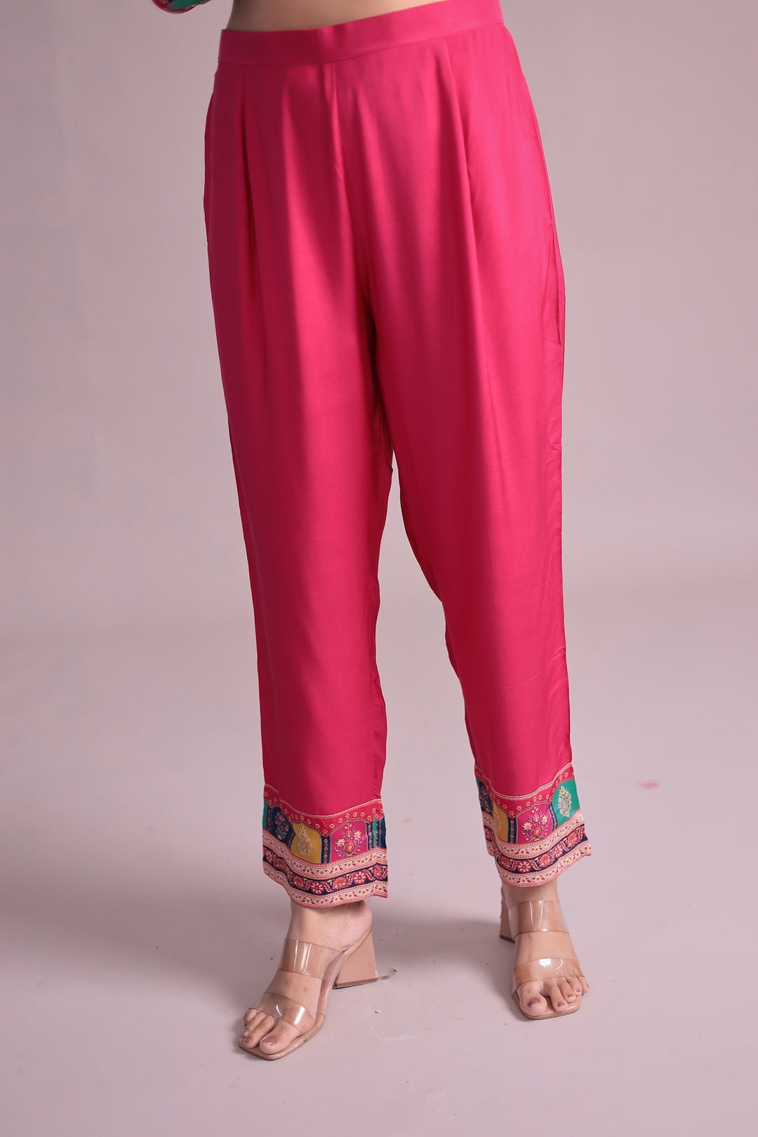 Printed Anarkali Chinon Silk Suit with Mirror and Stone work