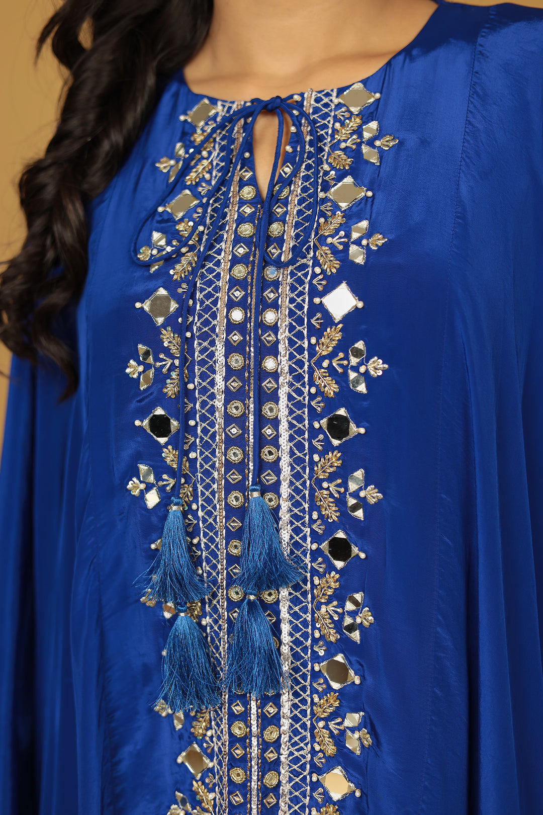 Chinon Silk Kaftan with Mirror, Pearl and Thread work