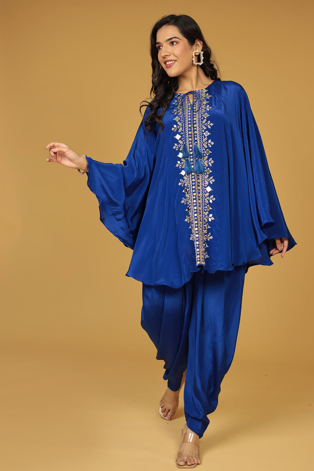 Chinon Silk Kaftan with Mirror, Pearl and Thread work
