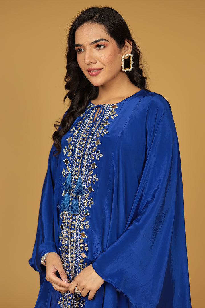 Chinon Silk Kaftan with Mirror, Pearl and Thread work