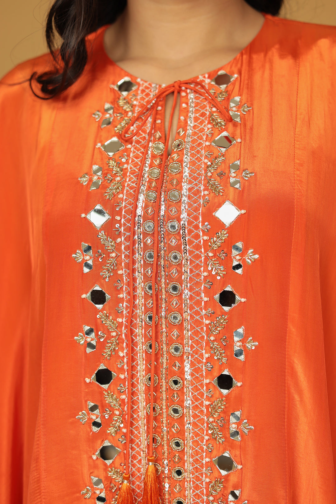 Chinon Silk Kaftan with Mirror, Pearl and Thread work