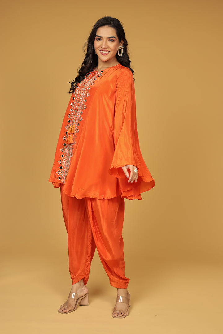 Chinon Silk Kaftan with Mirror, Pearl and Thread work