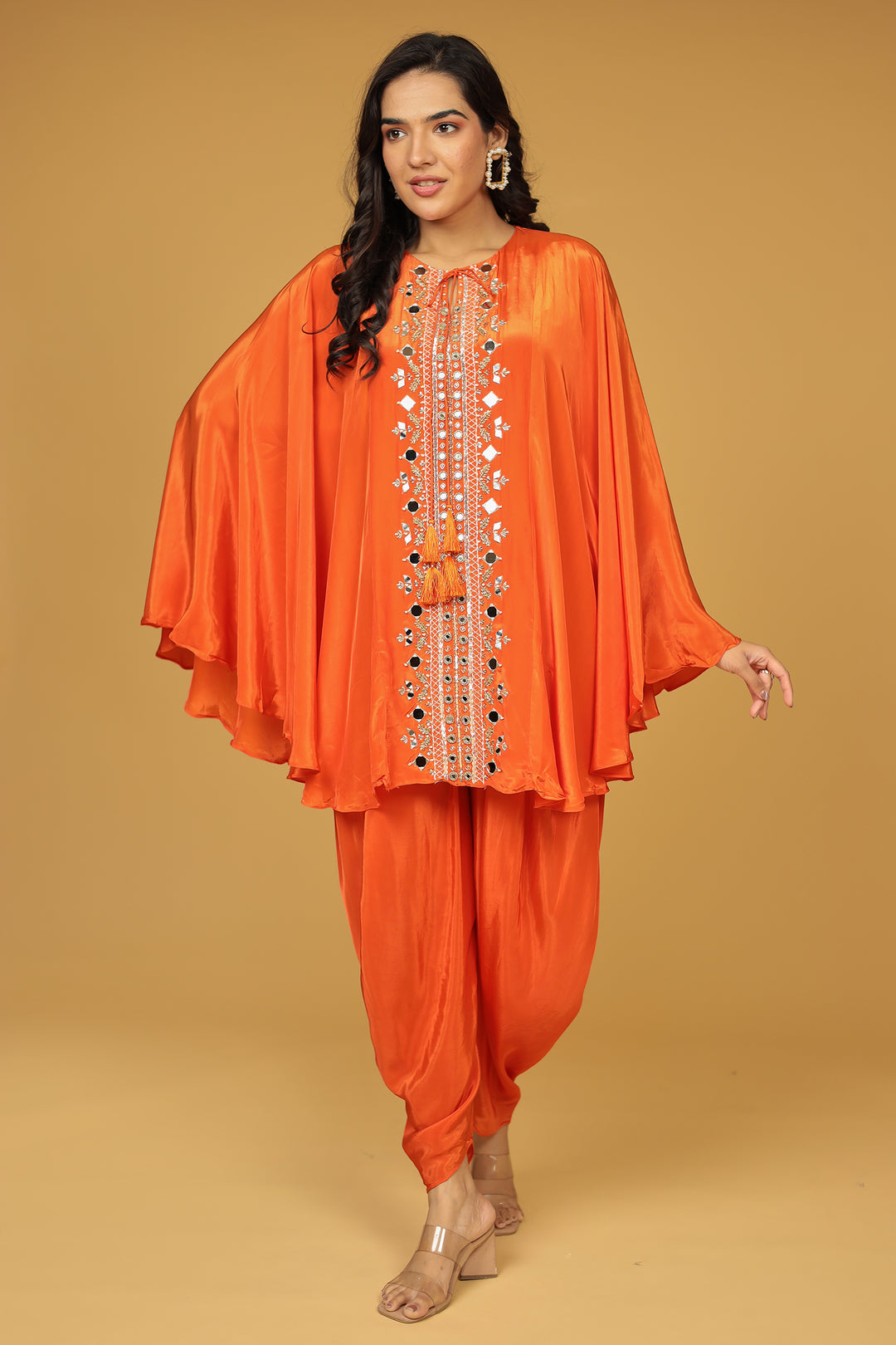 Chinon Silk Kaftan with Mirror, Pearl and Thread work
