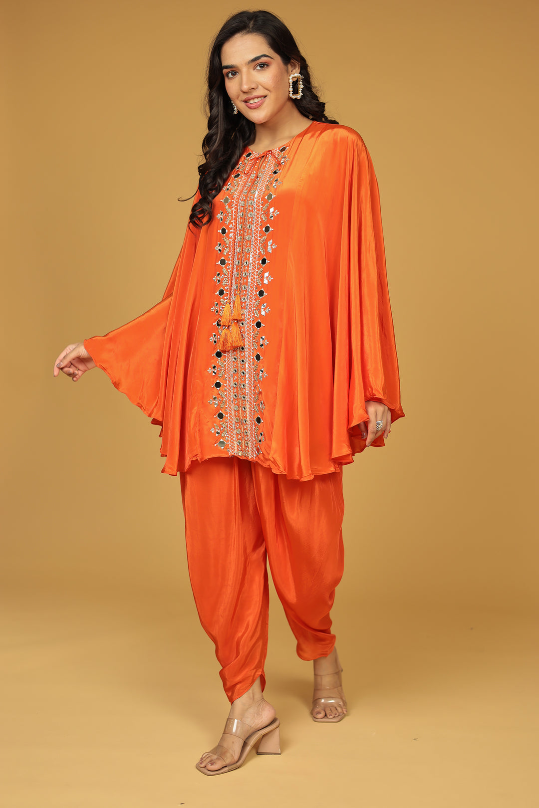 Chinon Silk Kaftan with Mirror, Pearl and Thread work