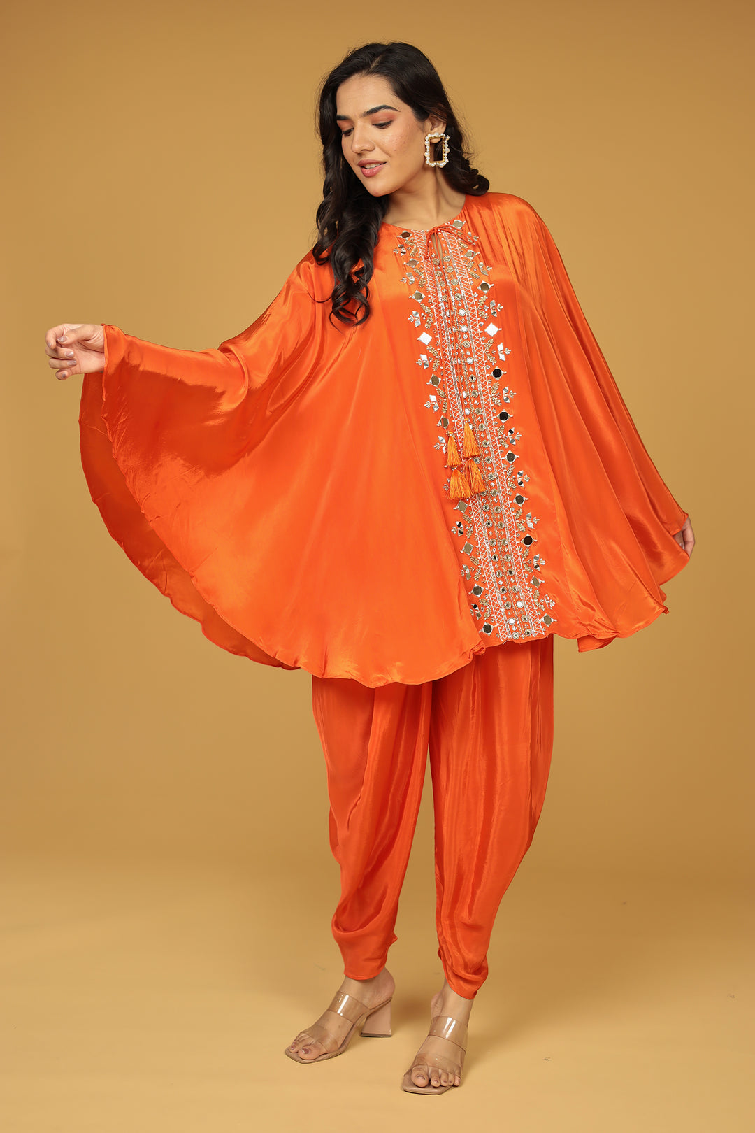 Chinon Silk Kaftan with Mirror, Pearl and Thread work