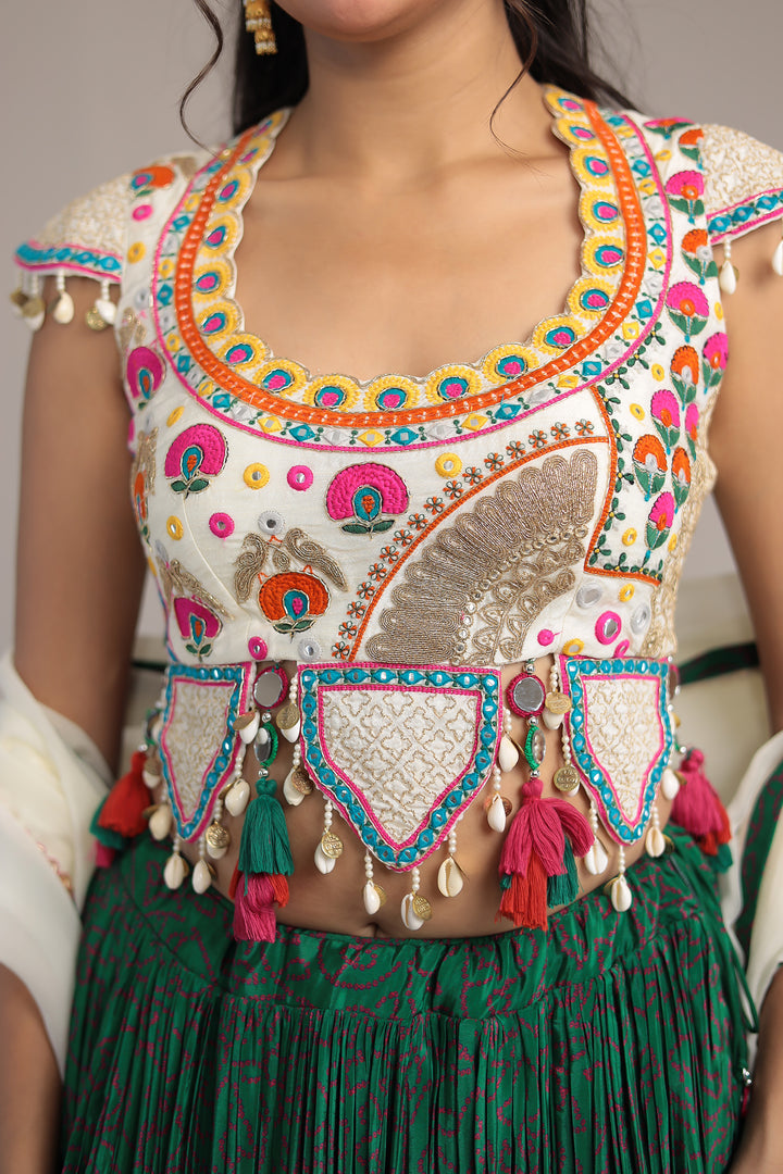 Printed Chinon Silk Embroidered Lehenga with Dori and Mirror work