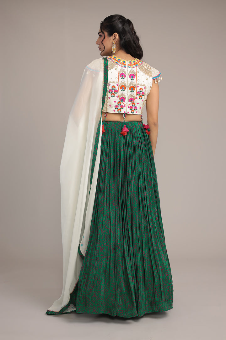 Printed Chinon Silk Embroidered Lehenga with Dori and Mirror work