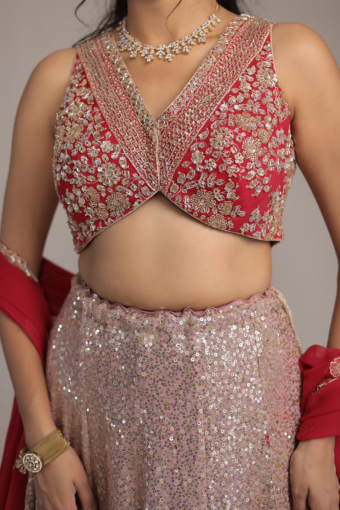 Georgette Shimmer Lehenga Intricate with Cutdana, Sequins and Thread work