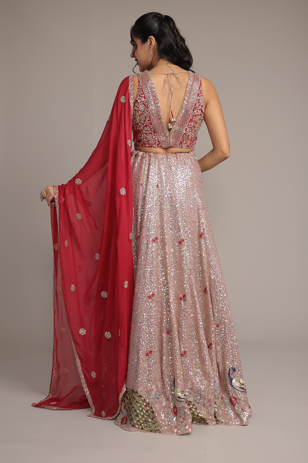 Georgette Shimmer Lehenga Intricate with Cutdana, Sequins and Thread work