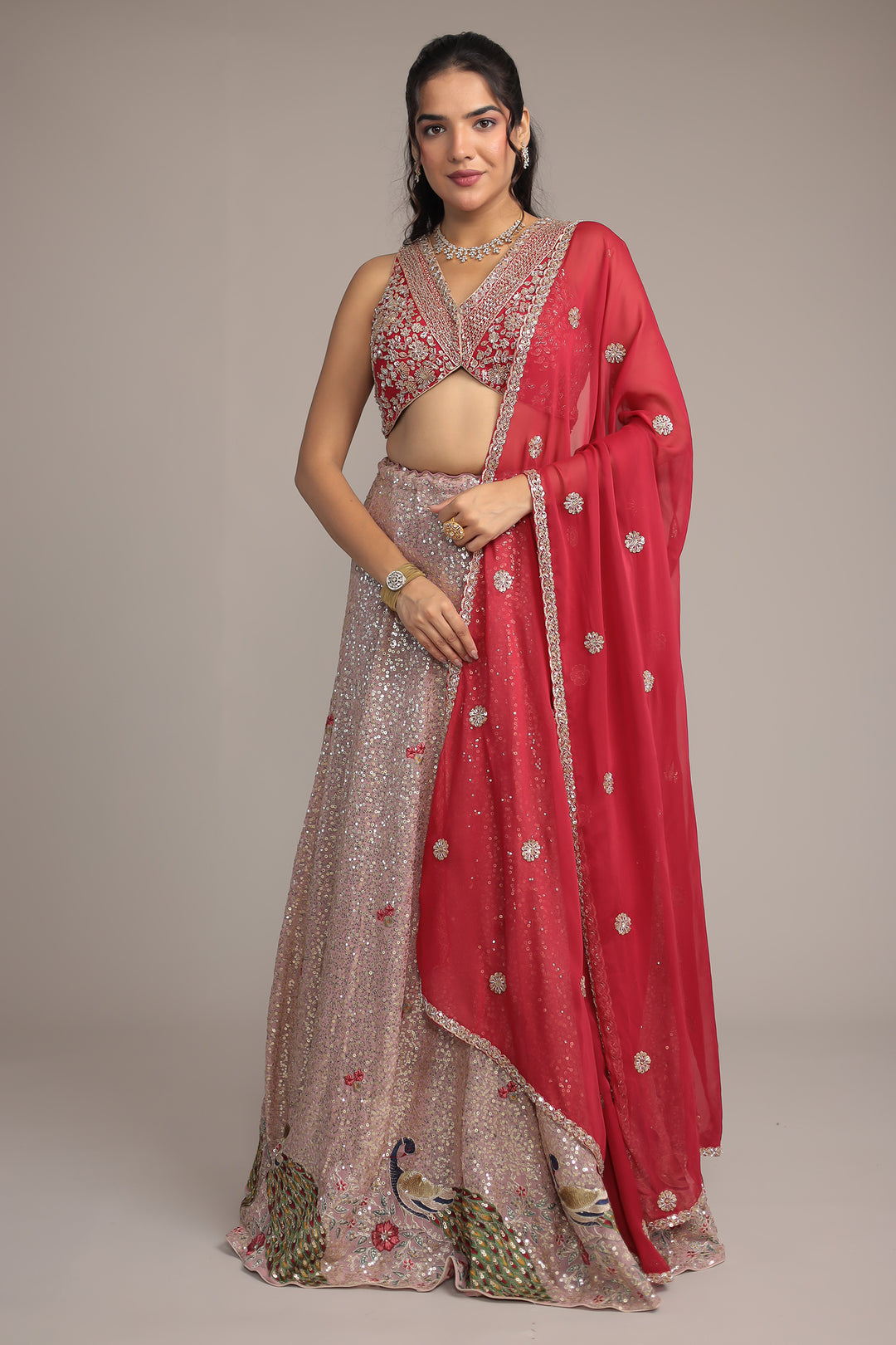 Georgette Shimmer Lehenga Intricate with Cutdana, Sequins and Thread work