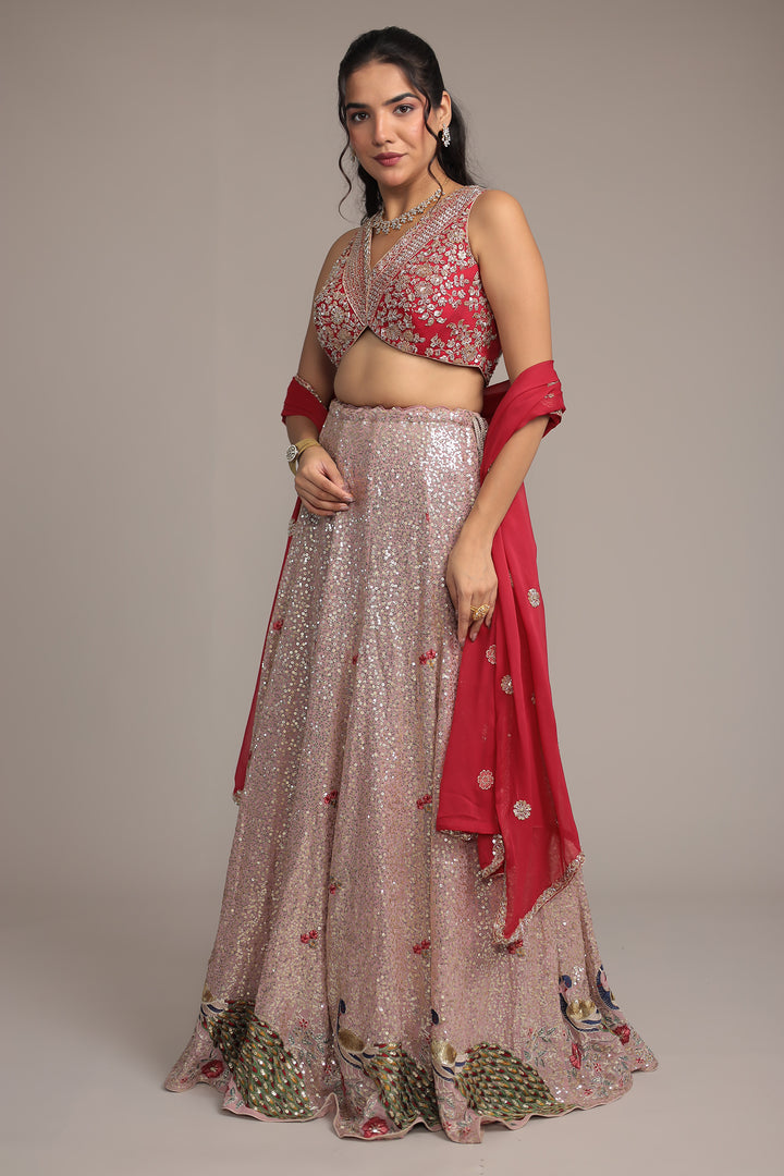 Georgette Shimmer Lehenga Intricate with Cutdana, Sequins and Thread work